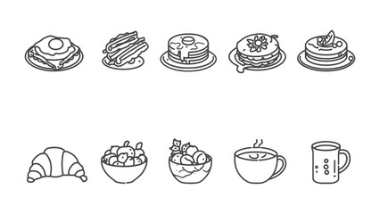 Fototapeta premium Breakfast Feast: An assortment of delectable breakfast delights, from fluffy pancakes and croissants to hearty granola bowls and steaming coffee cups.