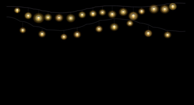 Golden fairy lights hang in parallel lines for a modern decorative effect.