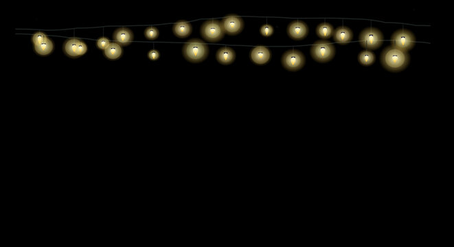 Clustered string lights forming a scattered, organic pattern against a black backdrop.