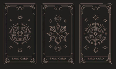 Mystical Tarot Card Set with Celestial Sun and Star Symbols in Minimalist Line Art Style © Shahnaz