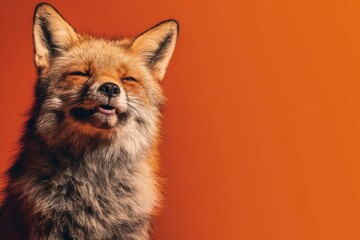 Fototapeta premium Cheerful fox in studio with orange background