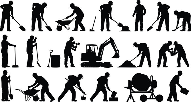 Construction workers vector illustration diverse laborers with tools a comprehensive vector set for design