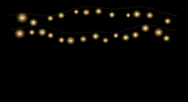 Warm string lights arranged in a decorative wavy pattern against a dark background.