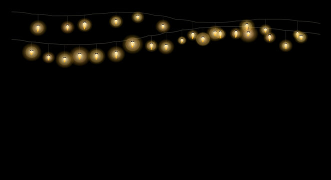 Curved string lights creating an abstract, flowing pattern against a solid black background.