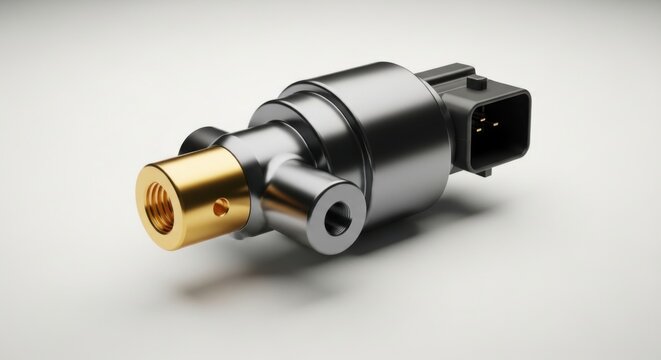 Close-up of a car fuel injector on a plain background