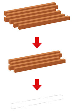 角材が減少していく木材不足と供給低下のコンセプトイラスト