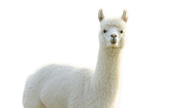 White fluffy Alpaca portrait with long neck and ears