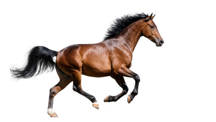 Fototapeta premium Bay Running Horse with Black Mane and Tail in Motion