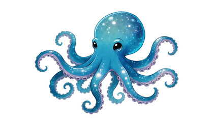 Blue cartoon octopus with large eyes and swirling tentacles © Elowen