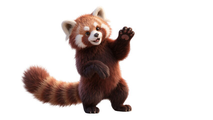 Obraz premium Red fluffy baby panda raising paw in playful gesture