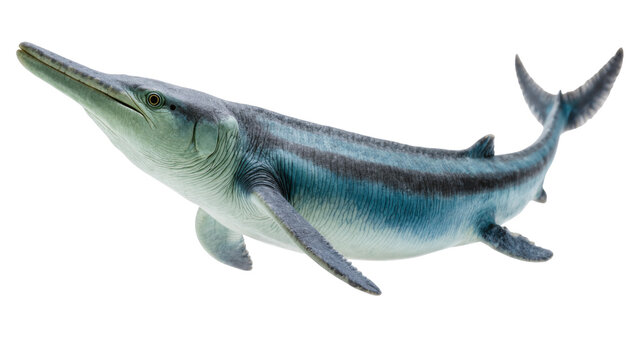 Blue Gray Ichthyosaur with Dark Eyes and Dorsal Fins Swimming
