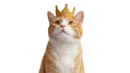 Ginger Tabby Cat Wearing Golden Crown Looking Upward © Elowen