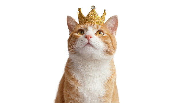 Ginger Tabby Cat Wearing Golden Crown Looking Upward
