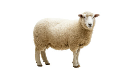 Fototapeta premium Fluffy Creamy Woolly Sheep Standing in Profile