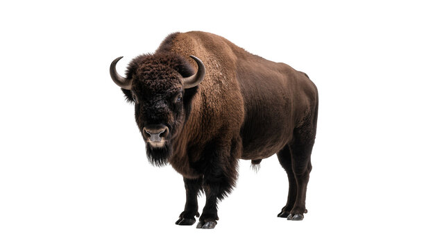 Brown Bison Standing Facing Forward with Curved Horns