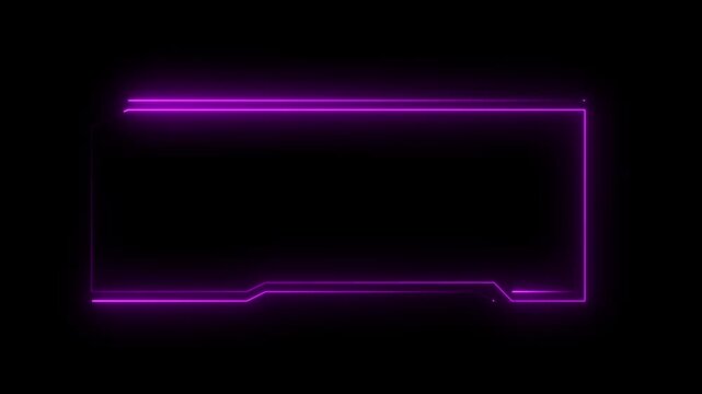 Neon frame progression three panels purple glow on black background
