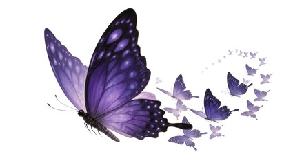 Large Purple Butterfly with Swarm of Smaller Purple Butterflies © Elowen