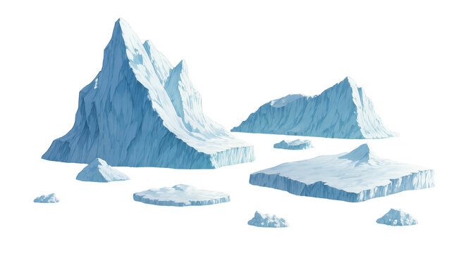 Blue glacial icebergs and floes in arctic waterscape