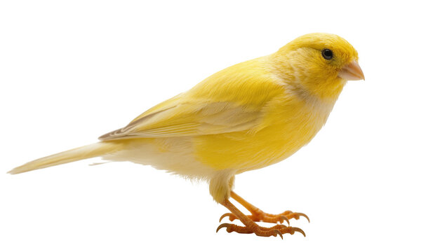 Bright yellow male Zebra Finch standing on a perch