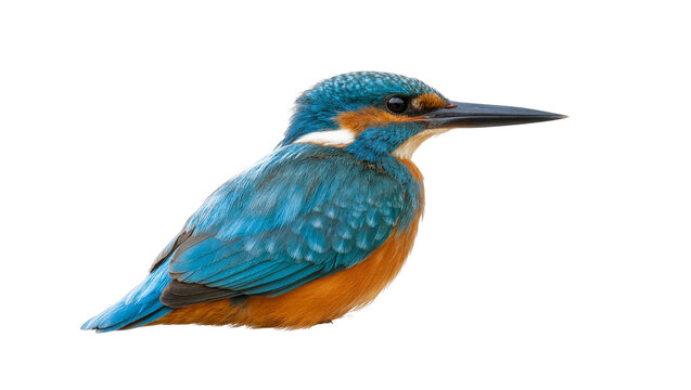 Blue-and-orange Kingfisher Bird with Long Beak Facing Left