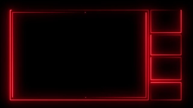 Red neon frame progressing through three stages on black background