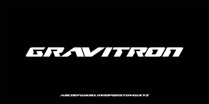 Vector illustration of a futuristic italic display font style alphabet letter display with sharp corners and a dynamic, future-oriented design.