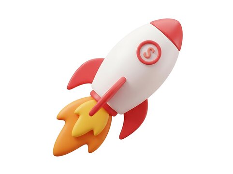 Rocket, 3D rocket icon, launch rocket, red and white