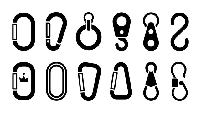 Collection of climbing carabiners hooks connecting hardware with carabiner connector climbing equipment