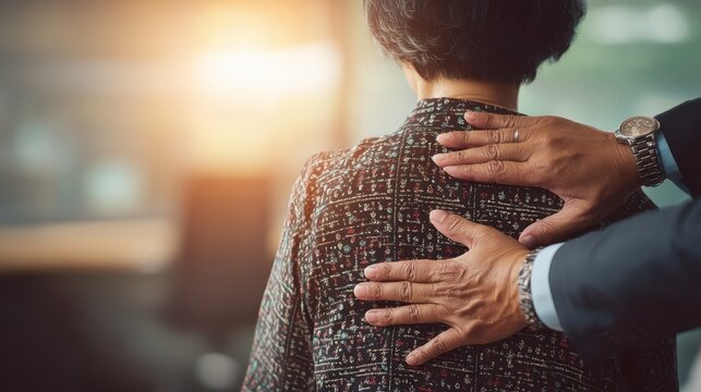 Violation in Workplace: A close-up shot reveals an act of workplace harassment, a violation of personal space and boundaries. The image seeks to convey a serious and sensitive social issue.