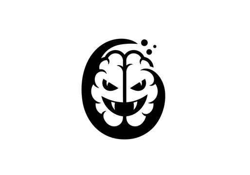 Minimalist monster brain logo icon on white background