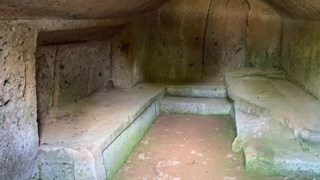 Tufa Rock Mortuary Placements Inside an Ancient Tomb