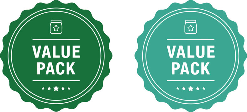 Green Value Pack Badge Labels for Promotions, Discounts, and Special Offers in Vector Format