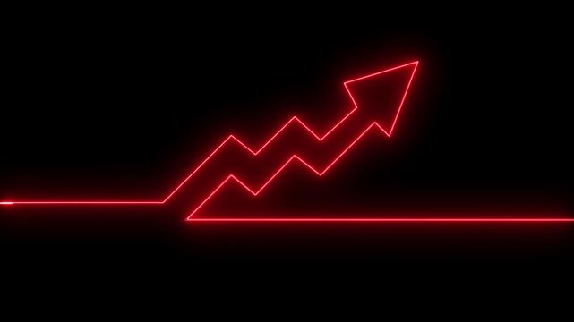 Neon arrow progression three stages of growth red glow