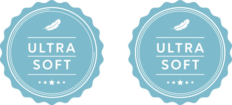 Ultra Soft Badge Labels in Blue for Product Packaging and Branding, Vector Illustration