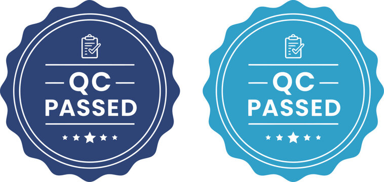 QC Passed Badge Icons Set &ndash; Quality Control Approved Seal Labels for Certification and Compliance