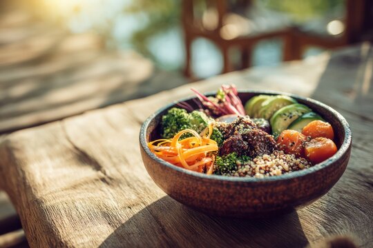 Healthy vegan meal with warm daylight