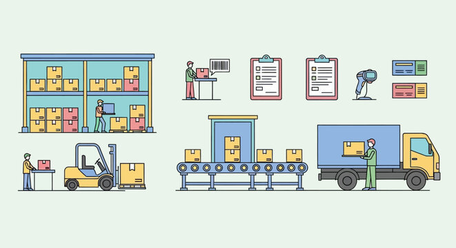 Warehouse Logistics and Supply Chain Illustration