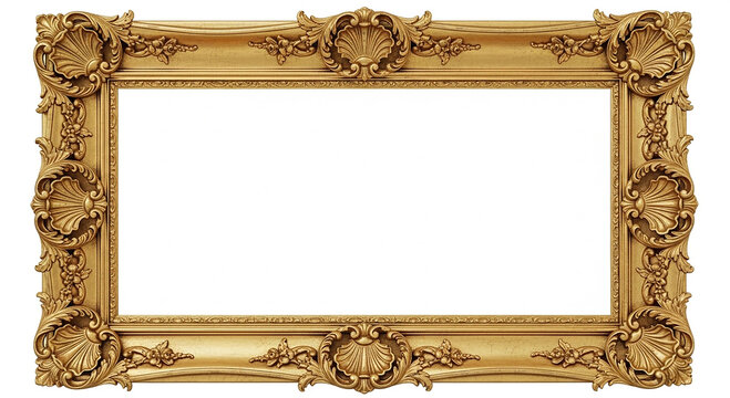 Ornate antique gold frame with intricate carvings and shell moti
