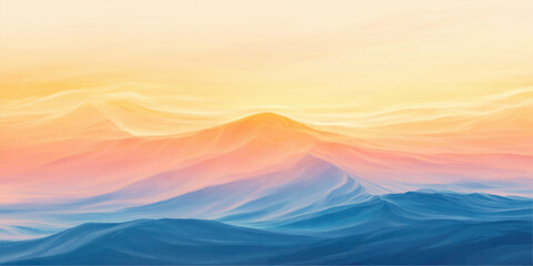A breathtaking panorama of an orange sunset over a mountain range and the sea where clouds and fog drift through the valley under a vibrant evening sky © PIXEL