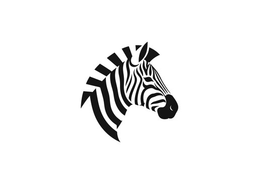 Minimalist zebra head illustration on white background