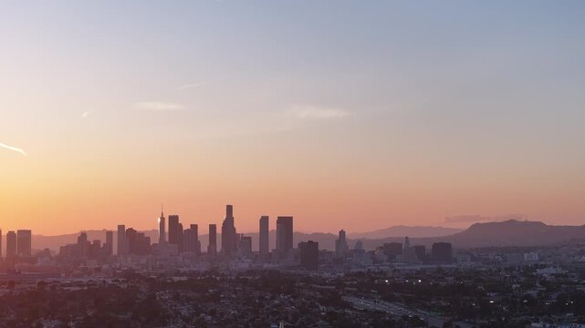 Los Angeles Skyline at Twilight with Warm Sunset Colors
