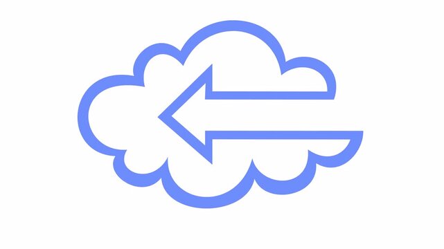 Integrated cloud icon with arrow pointing left for data output in the alpha channel. Minimalist cloud computing outline symbol for data retrieval and download element concept.
