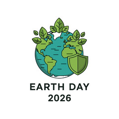 Fototapeta premium Protecting Earth: Planet with Green Shield and Leaves, Earth Day Concept