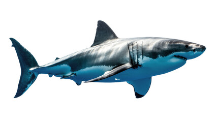 Obraz premium Large Great White Shark Swimming Side View with Gray Markings