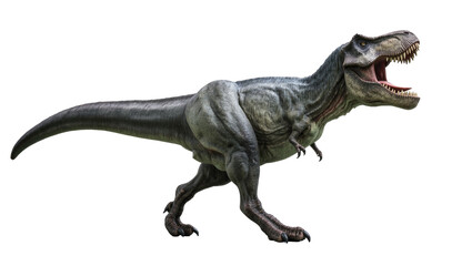 Fototapeta premium Detailed Grey Tyrannosaurus Rex Standing with Open Mouth