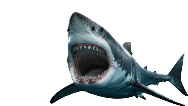 Great White Shark Open Mouth Showing Teeth Underwater