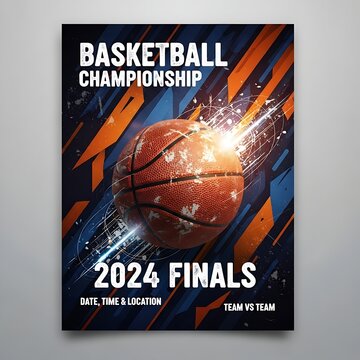Dynamic basketball championship poster with glowing ball and bold text