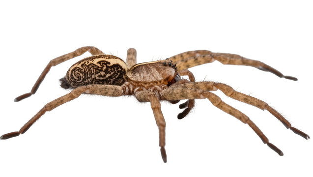 Detailed Brown Wolf Spider with Textured Carapace and Long Legs