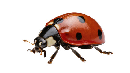 Red ladybug with black spots crawling on six legs © Isolde