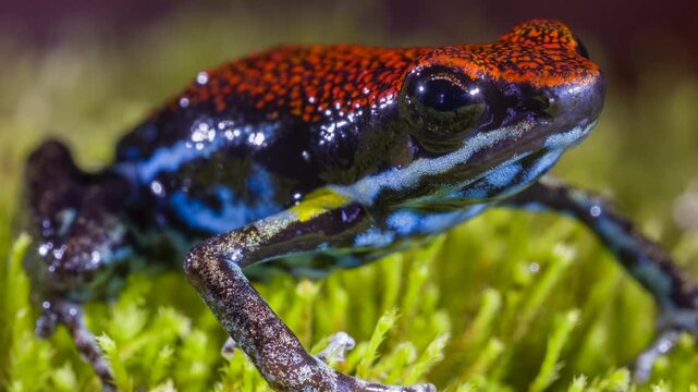 Ecuadorian Poison Frog (Ameerega bilinguis), Close-up. In rainforest, Orellana province, Ecuador.